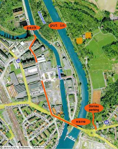 Fahrweid wave, limmat, zurich, map